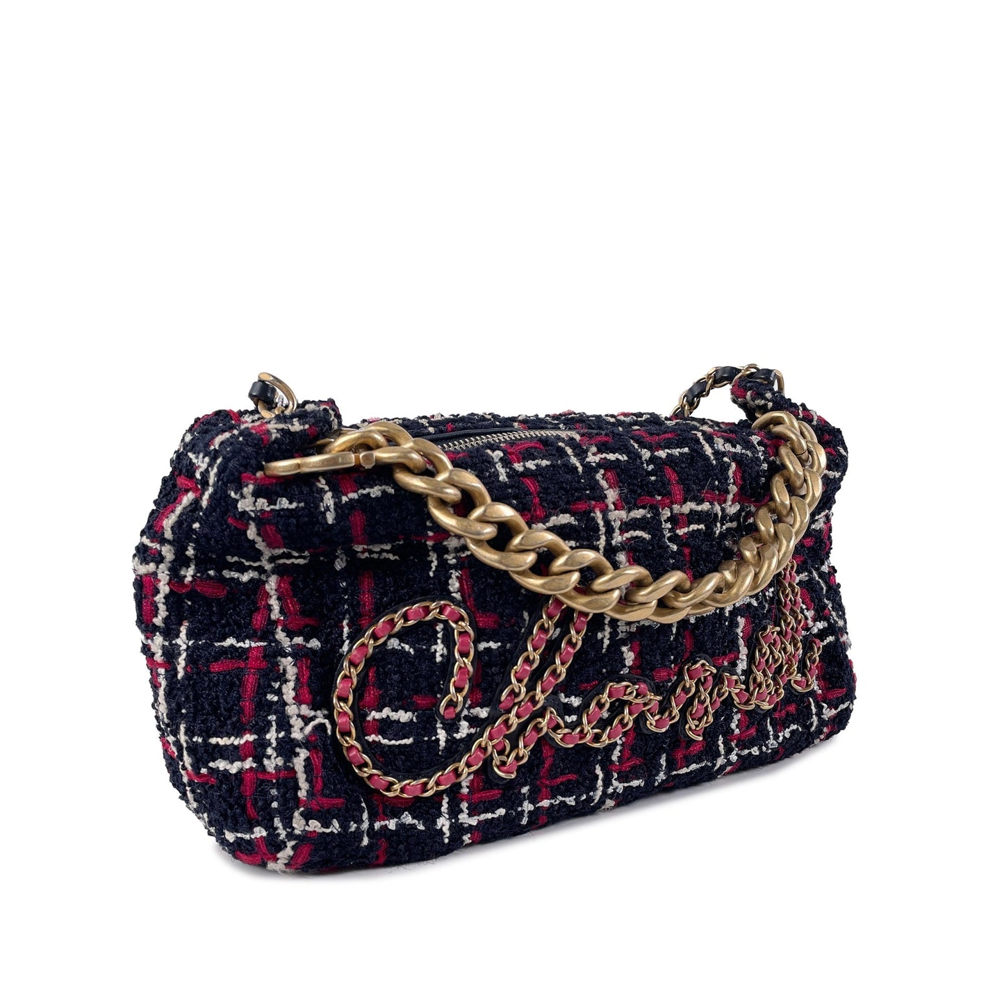 CHANEL Signature Tweed Chain Hobo Satchel