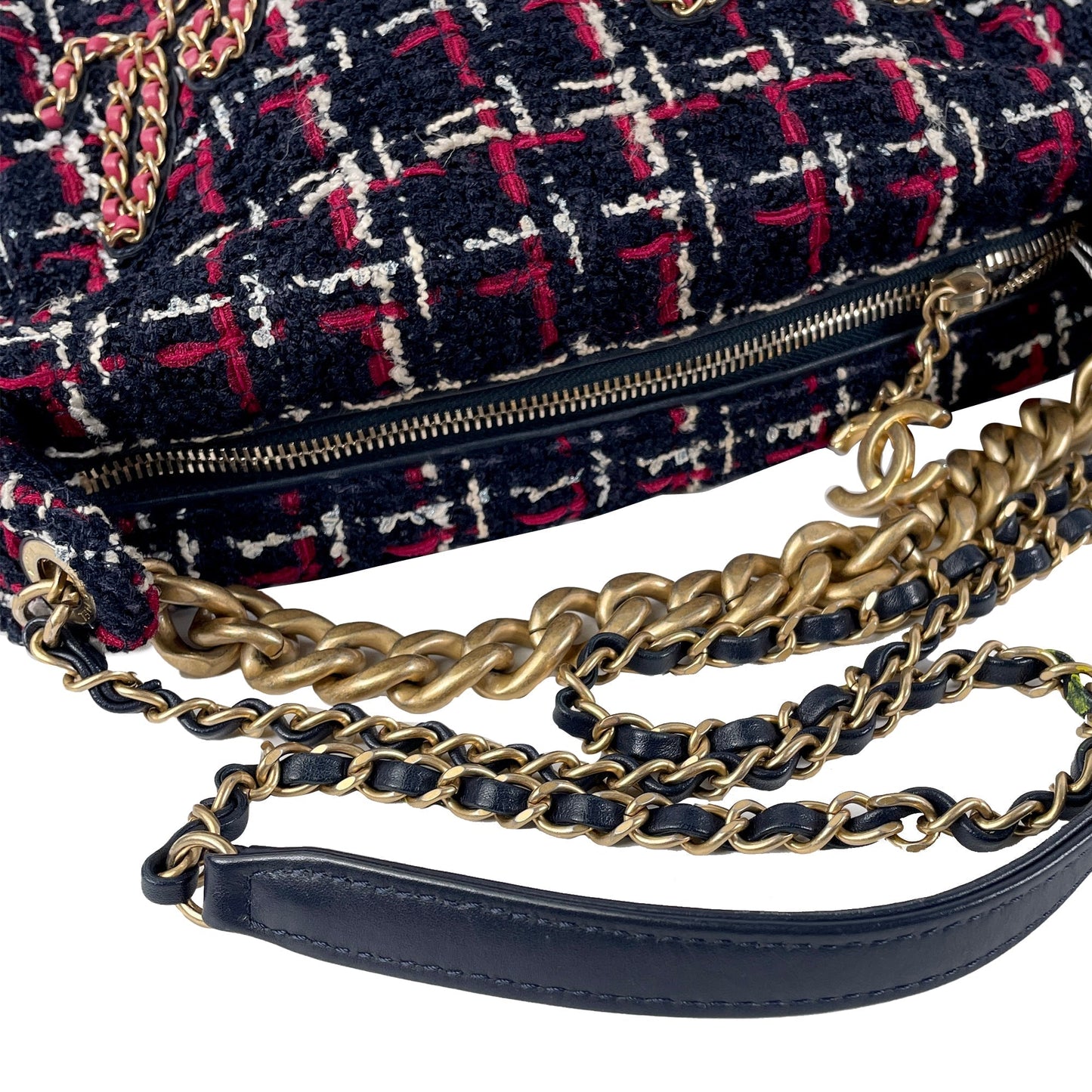 CHANEL Signature Tweed Chain Hobo Satchel