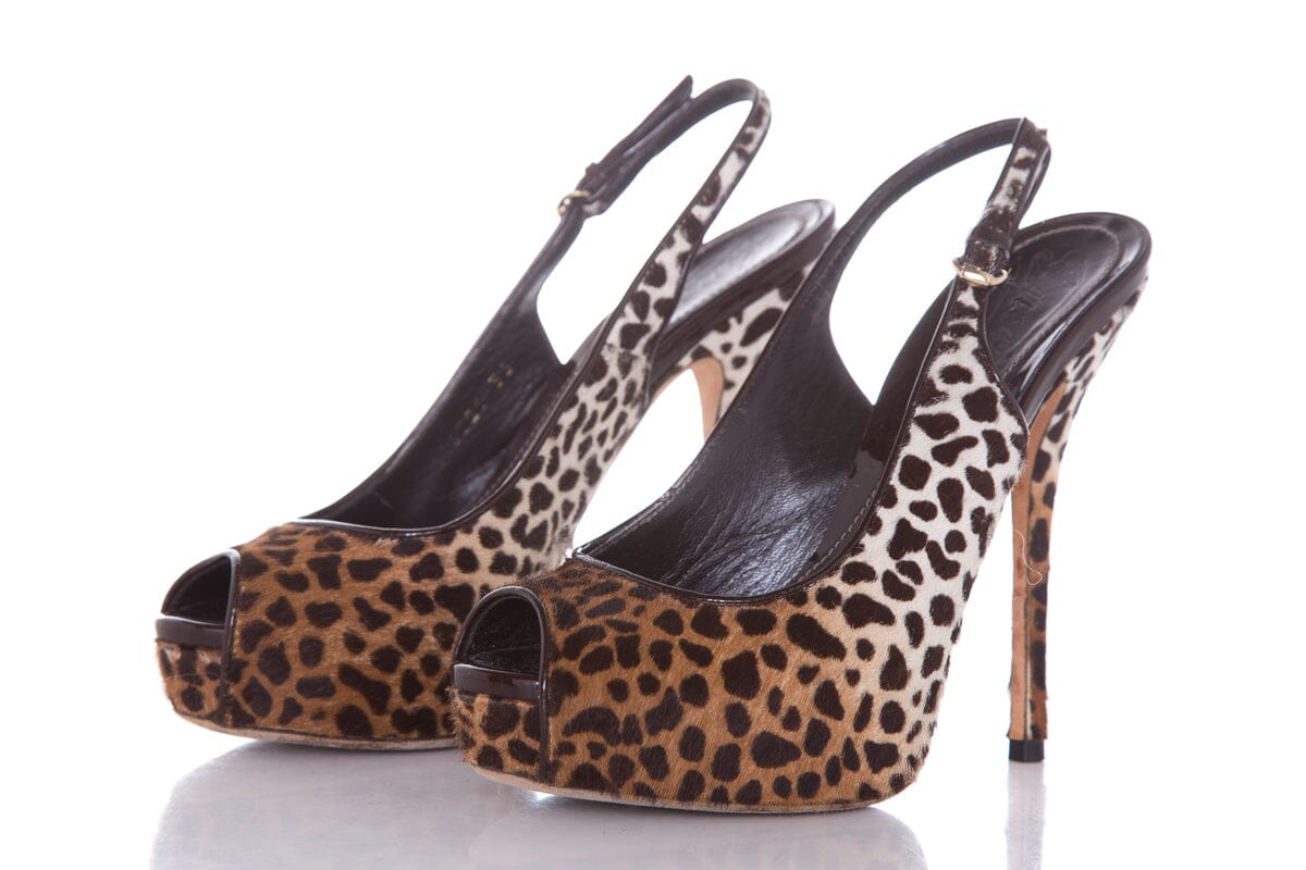 Gucci Cheetah Pony Hair Slingbacks SZ 36