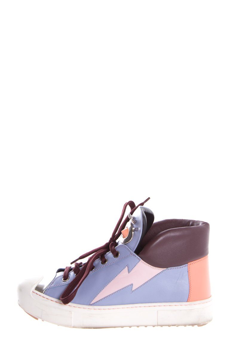 Fendi White, Burgundy & Multi-Color Embellished High-Top Sneakers SZ 37.5