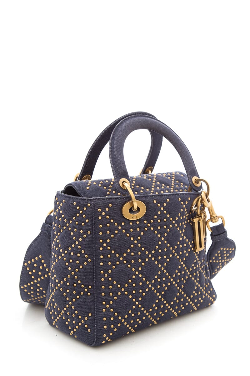 Dior Denim & Gold Stud Lady Dior Handbag