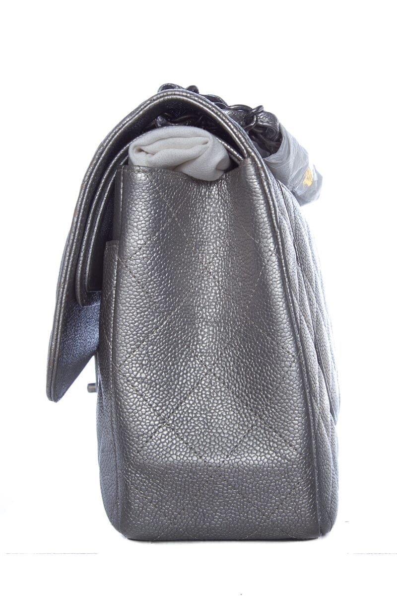 Chanel Silver Caviar Jumbo RHW  Handbag