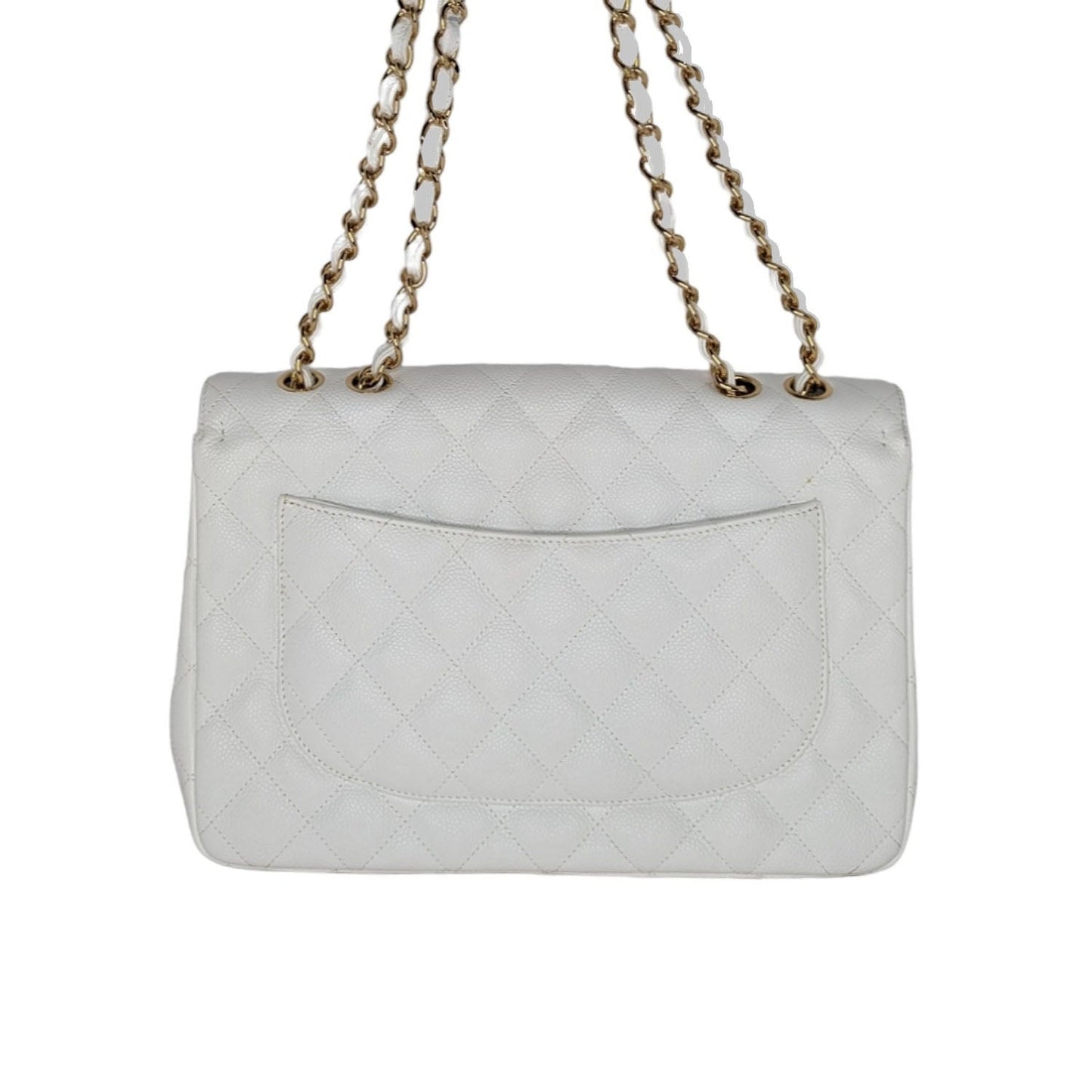 Chanel Vintage Classic Quilted Caviar Single White Jumbo Flap