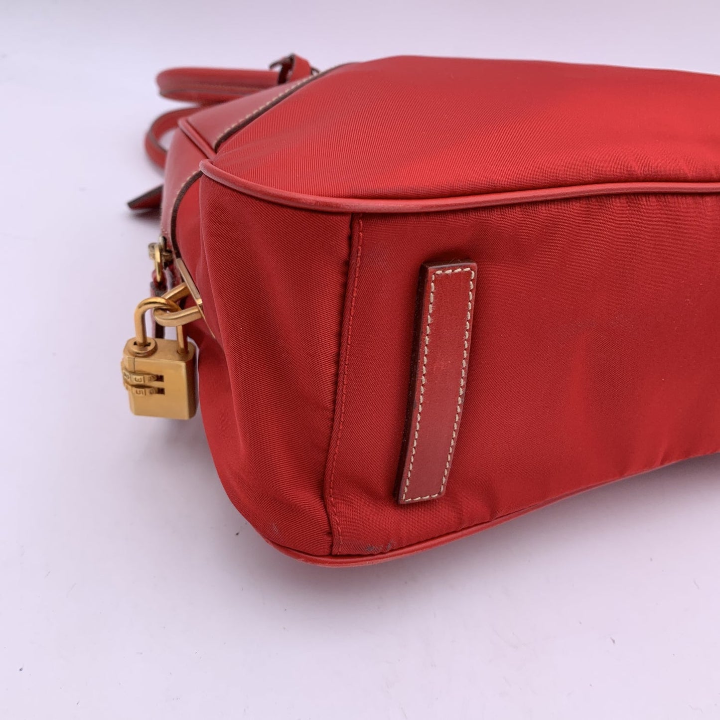 PRADA Red Tessuto Travel Canvas And Leather Bowling Bag Bl0081