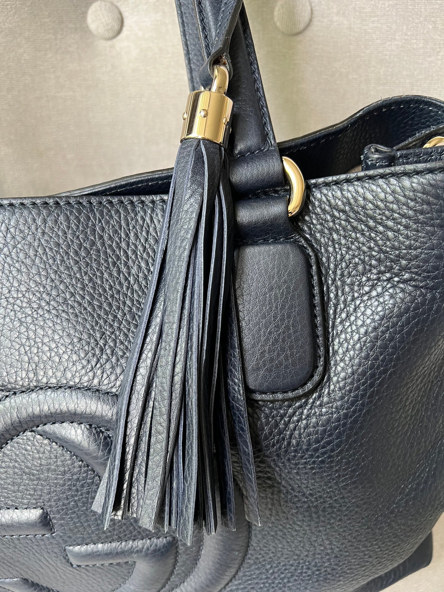 Gucci Soho Working Tote in Navy Blue Pebbled Calfskin