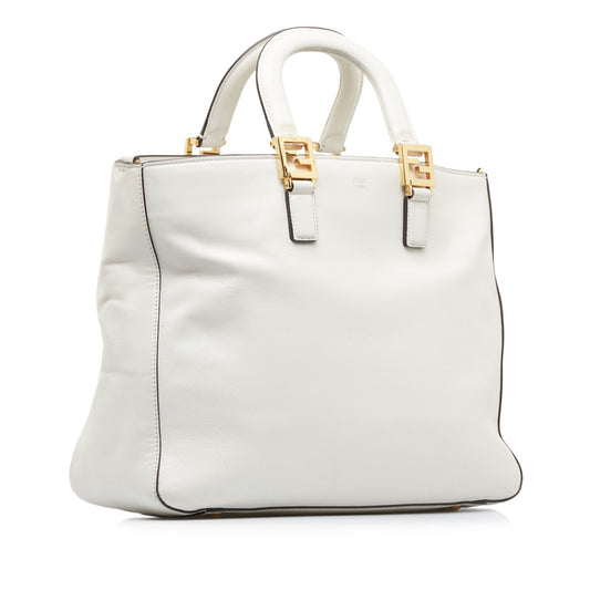 White Fendi Medium Glacier FF Tote Satchel