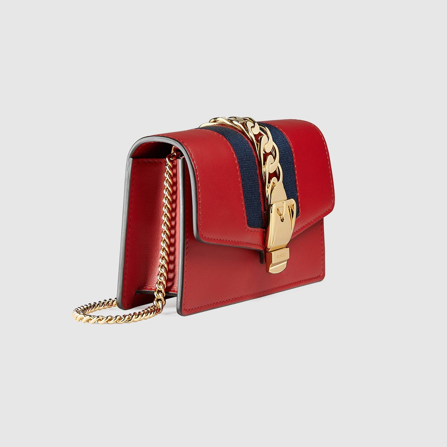 Gucci SyLouis Vuittonie Leather Mini Chain Bag Hibiscus Red