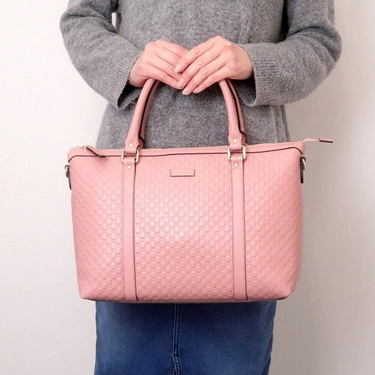 (WMNS) GUCCI Logo Embossing Leather Tote Pink Candy Handbag 449655-BMJ1G-5806