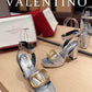 Valentino Garavani Strap Heeled Sandals With V Logo Signature Embellishment Silver For Women