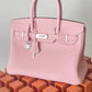 HM Birkin Nata Swift Pink For Women Silver Toned Hardware 11.8in/30cm