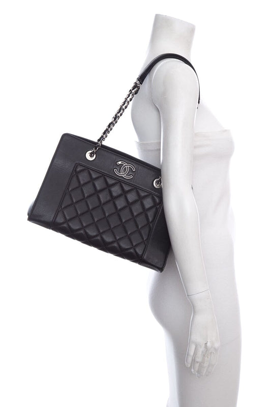 Chanel Black Diamond Quilted Shopping Tote