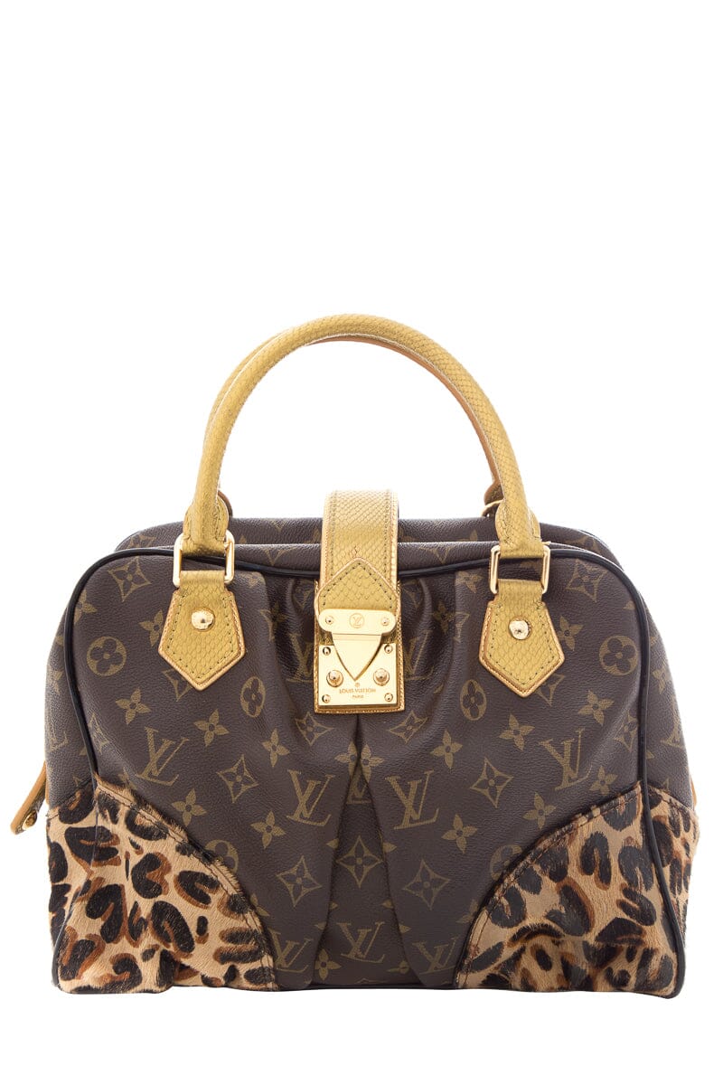 Louis Vuitton Vintage Brown Monogram Leopard Pleated Steamer Handbag