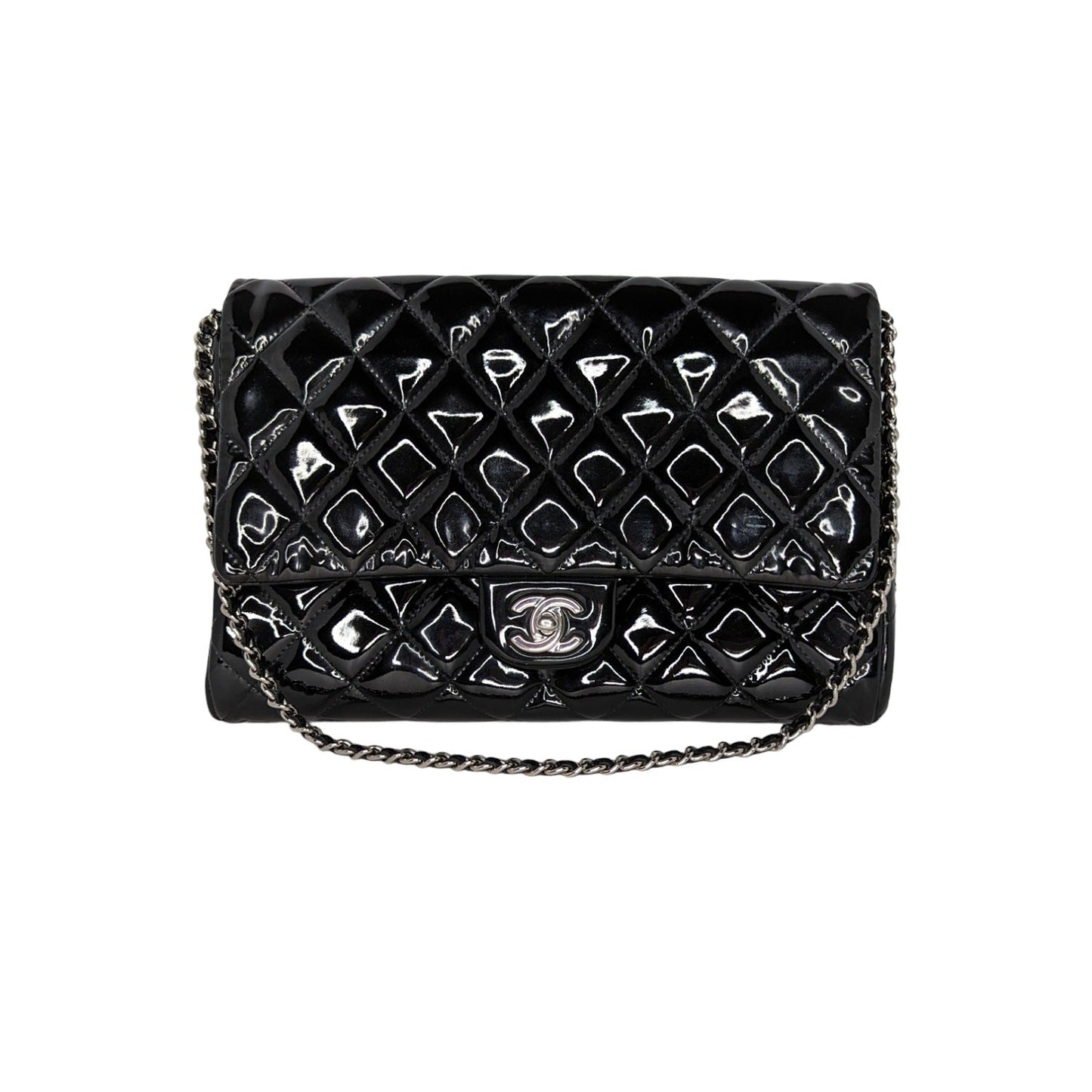 Chanel bags Black Patent Leather New Clutch With Chain CWC