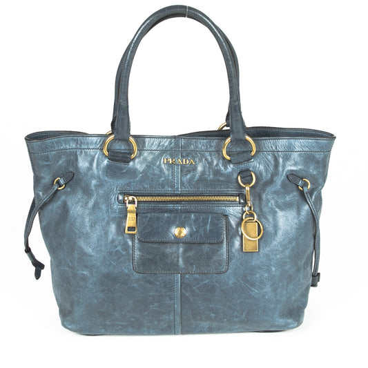 Prada Blue Leather Tote  (Indistinguishable)