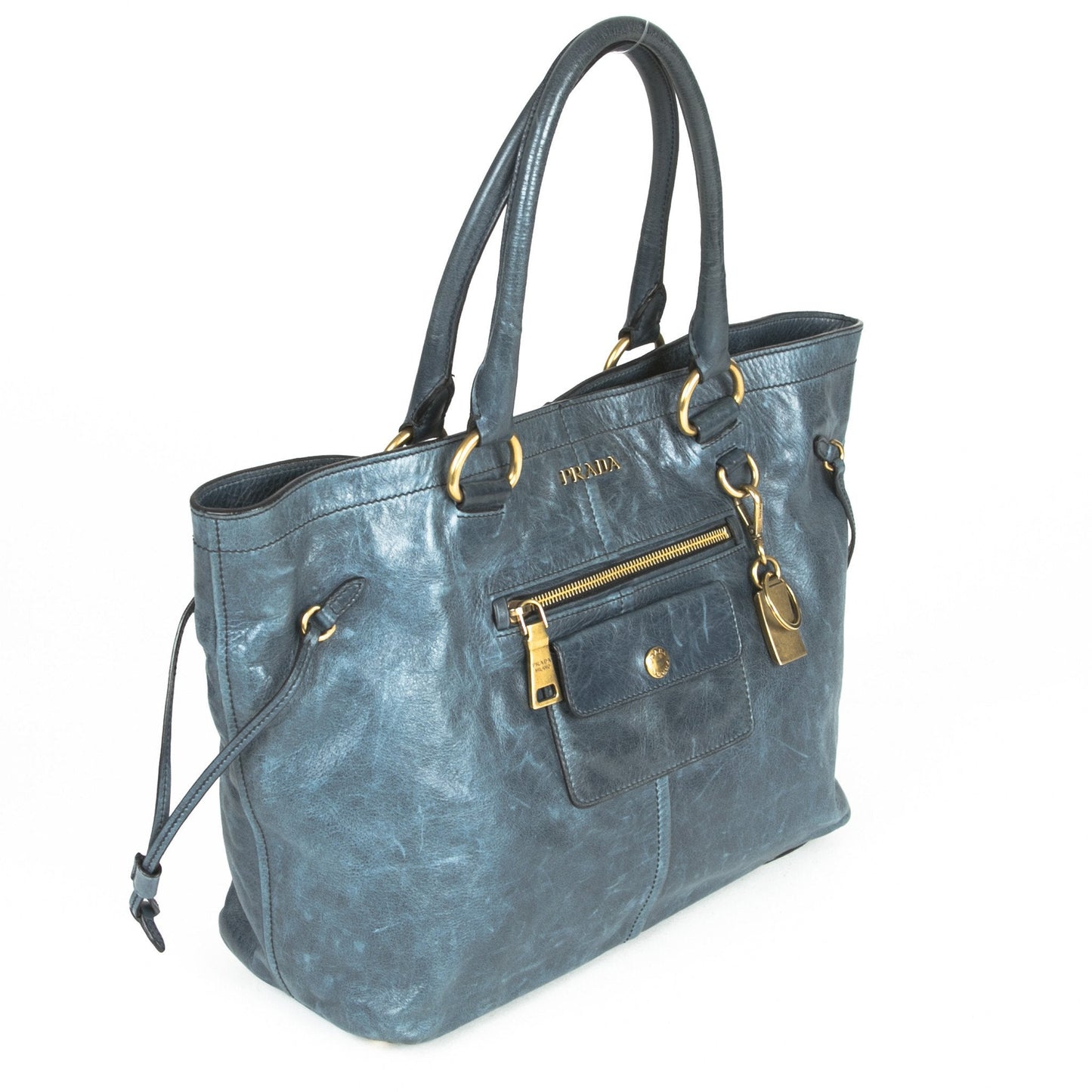 Prada Blue Leather Tote  (Indistinguishable)