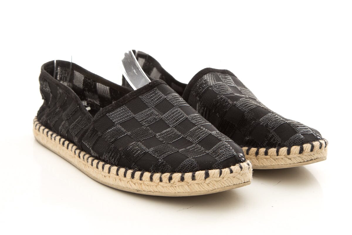 Louis Vuitton Black Glitter Checkerboard Espadrille SZ 38