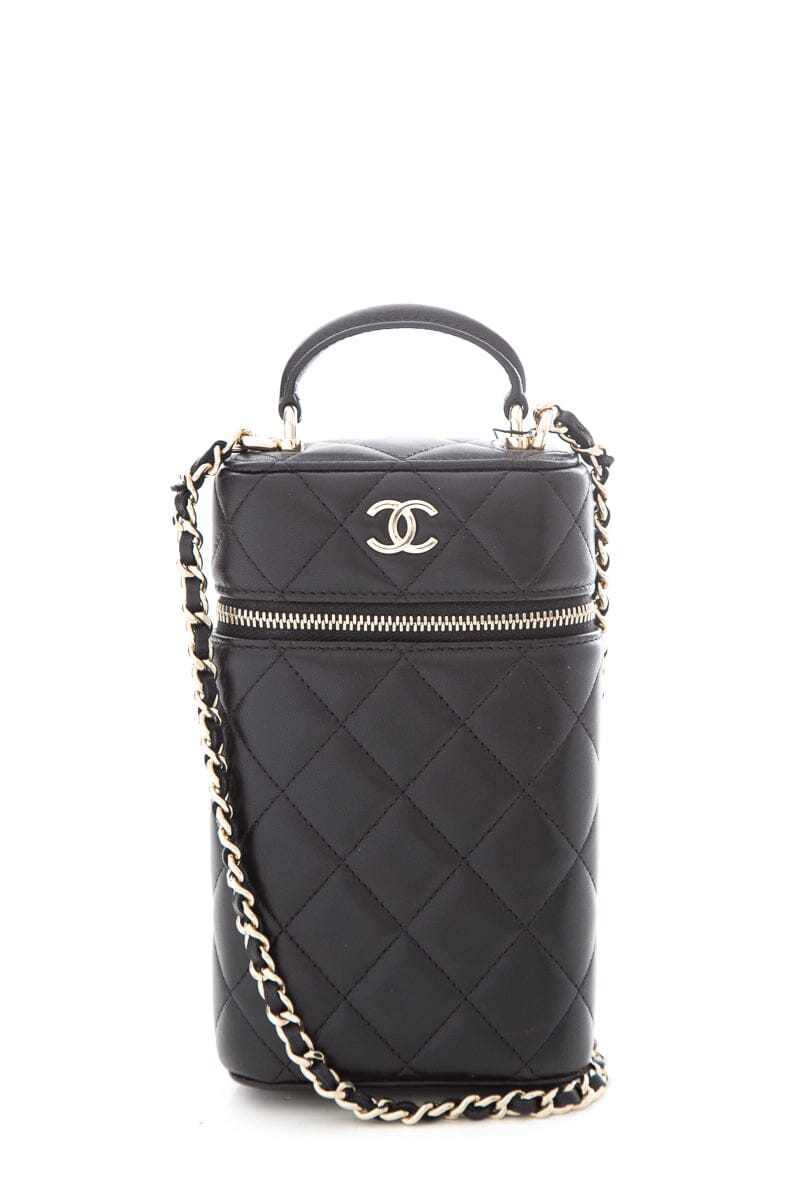 Chanel 2022 Black Lambskin Vanity Case Phone Holder Cross-Body