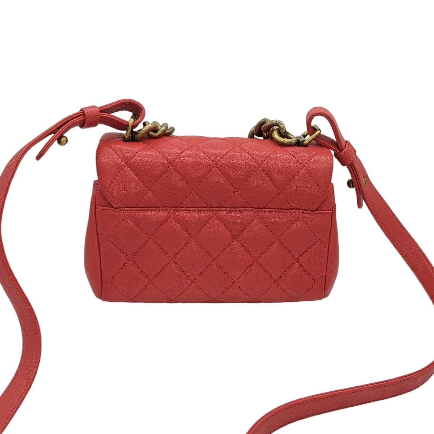 Chanel Shiny Sheepskin Quilted Mini Trapezio Flap Red