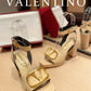 Valentino Garavani Strap Heeled Sandals With V Logo Signature Embellishment Light Yellow For Women