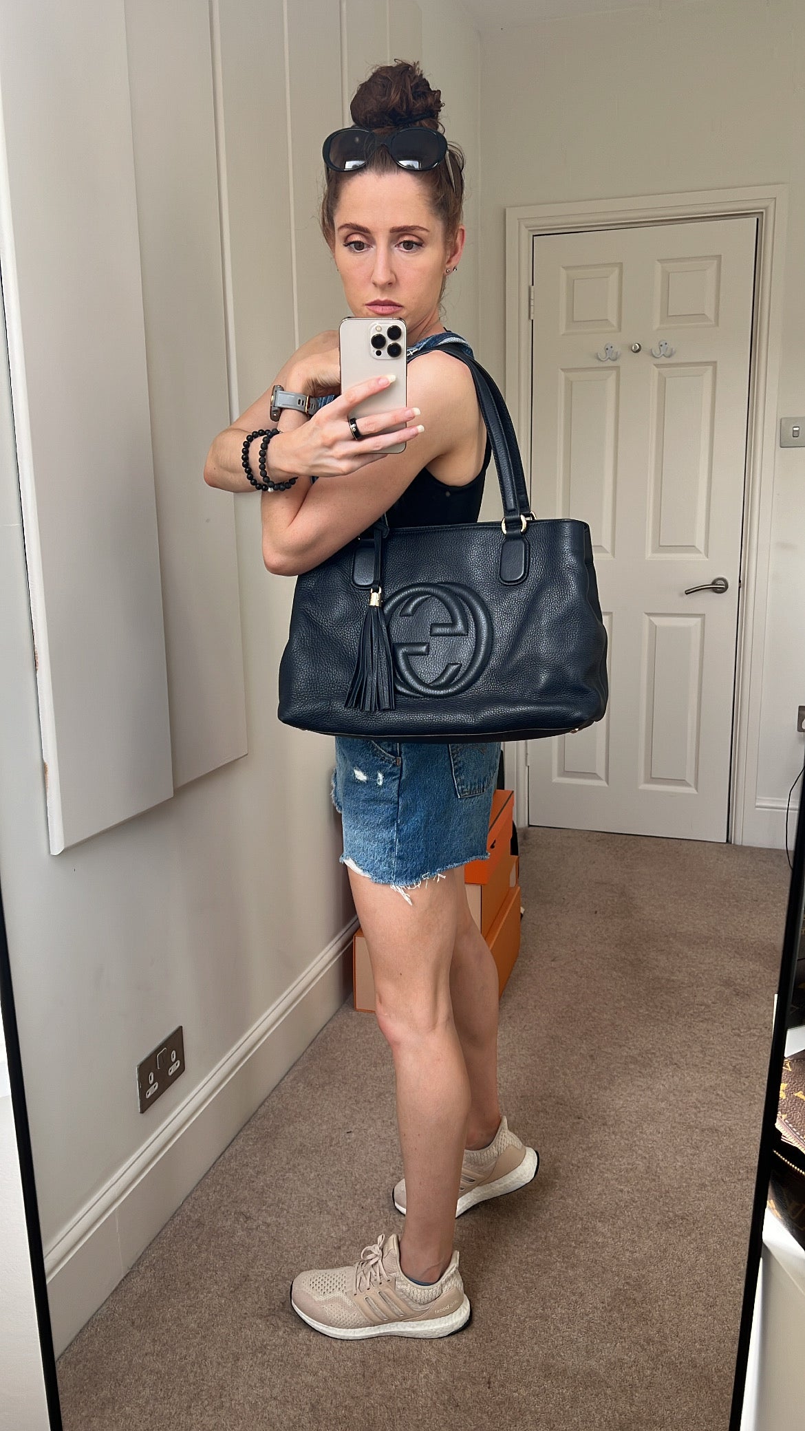 Gucci Soho Working Tote in Navy Blue Pebbled Calfskin