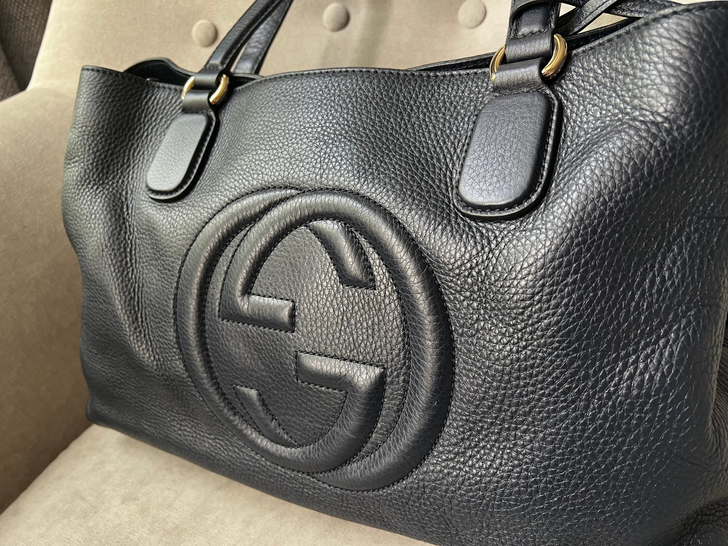 Gucci Soho Working Tote in Navy Blue Pebbled Calfskin