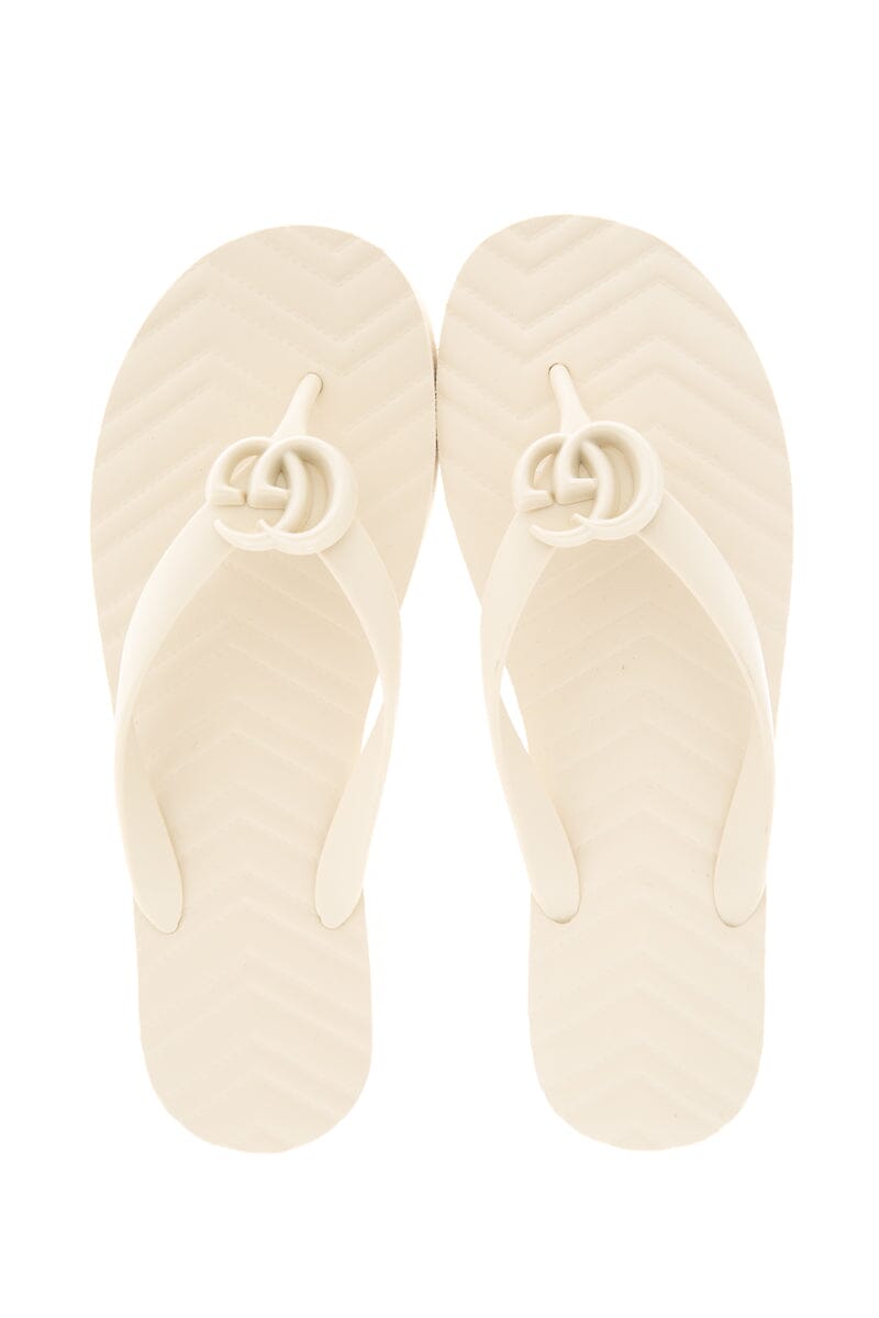 Gucci Ivory Rubber Logo Flip Flop Sandals SZ 39