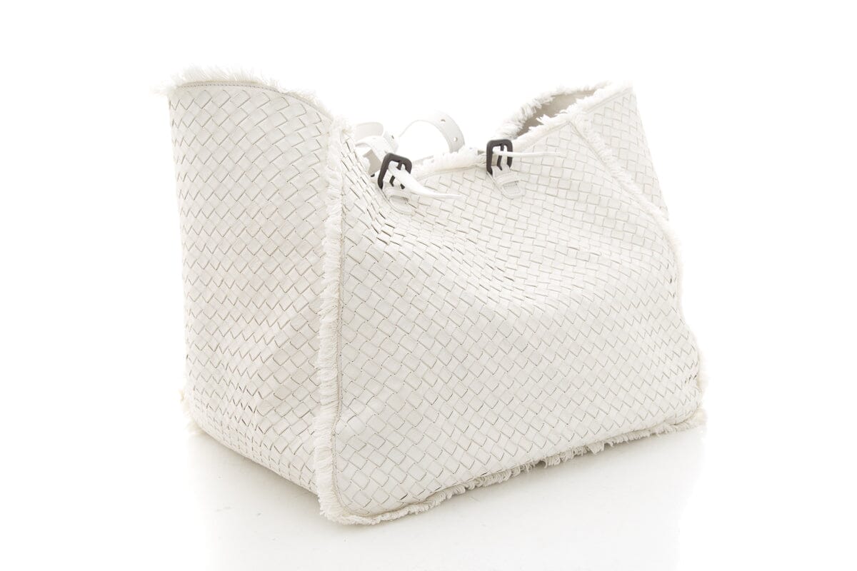 Bottega Veneta White Intrecciato Fringe Tote