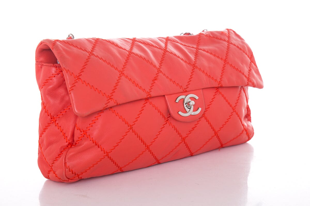 Chanel Poppy Red 2011 East West Soft Sided Single Flap Bag