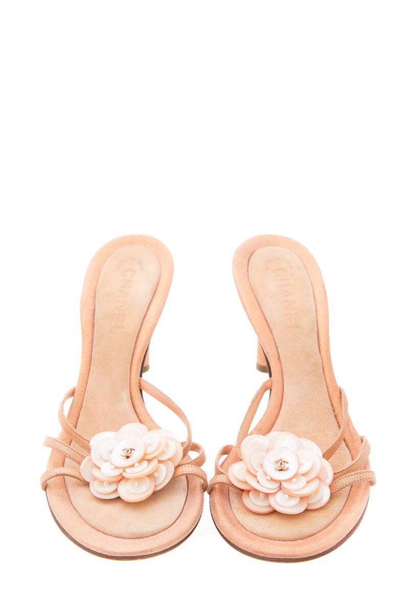 Chanel Peach Shimmer & Shell Detail Heels  SZ 39.5