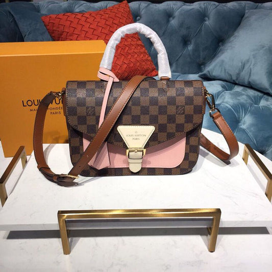 LV Beaumarchais Damier Ebene Canvas Venus Pink For Women, Womenâ€™s Handbags, Shoulder And Crossbody Bags 9.8in/25cm LV N40147