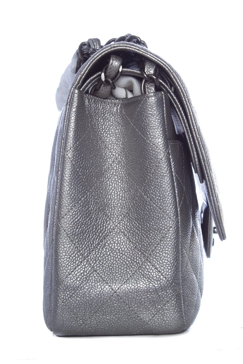 Chanel Silver Caviar Jumbo RHW  Handbag