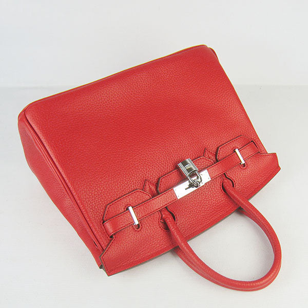 Hermes Birkin 30cm Togo Leather Handbags Red Silver