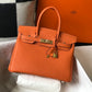 HM Birkin Orange Togo Gold Hardware Bag For Women, Handbags, Shoulder Bags 30cm/12in