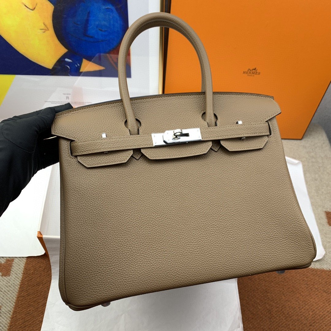 HM Birkin 30 Togo Etoupe Bag Silver Hardware For Women, Womenâ€™s Handbags 11.8in/30cm