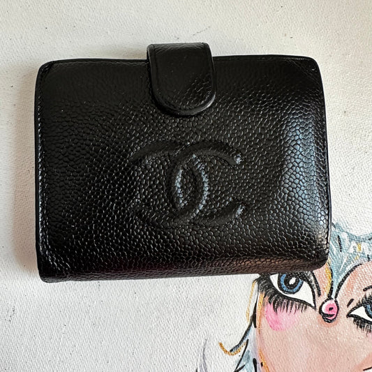 The Junco Short Wallet - Vintage Chanel Caviar Skin in Black