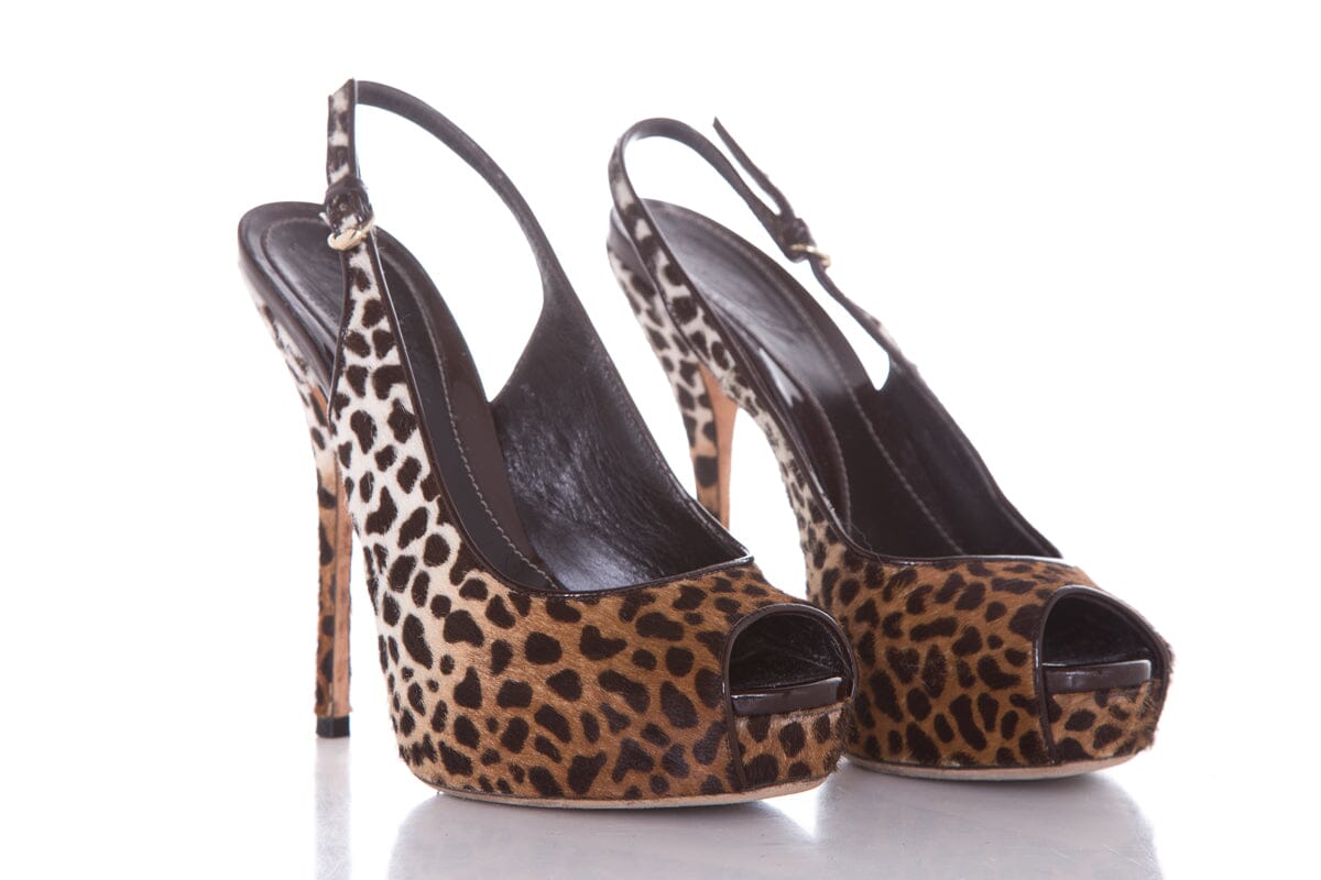 Gucci Cheetah Pony Hair Slingbacks SZ 36