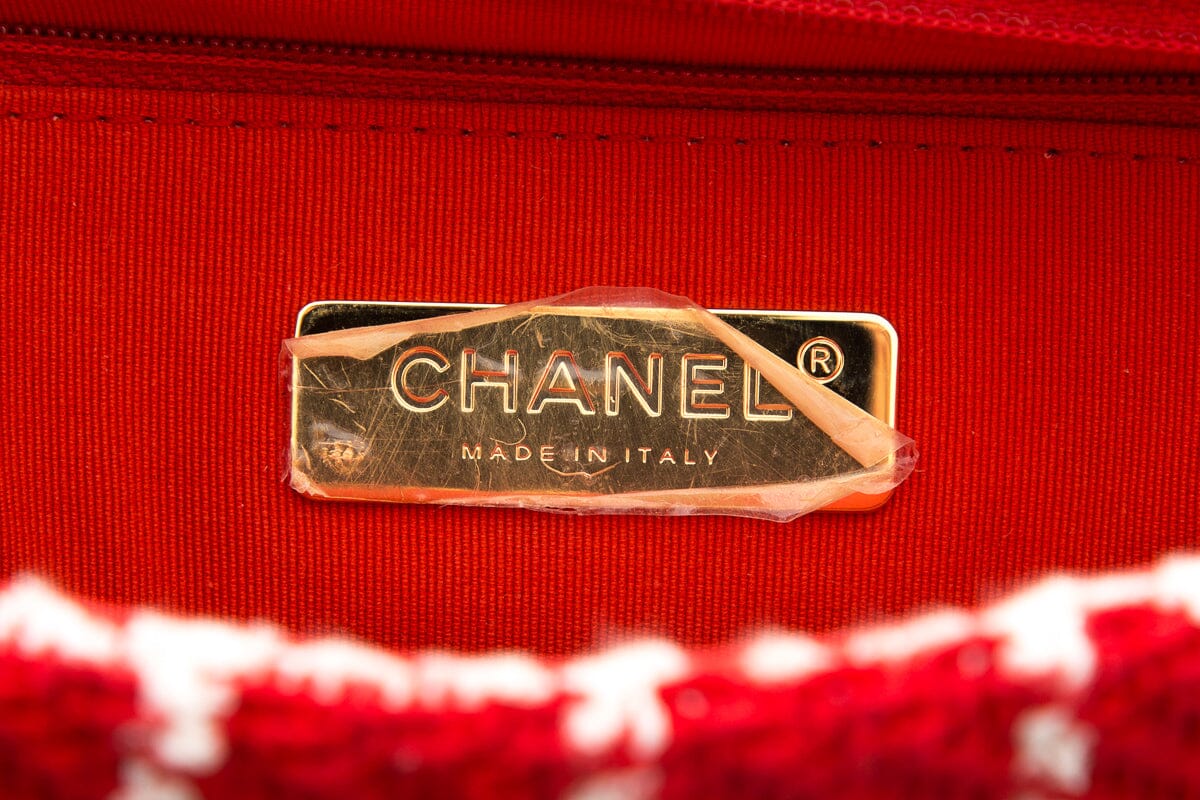 Chanel Tweed Quilted Flap  Red & White Handbag