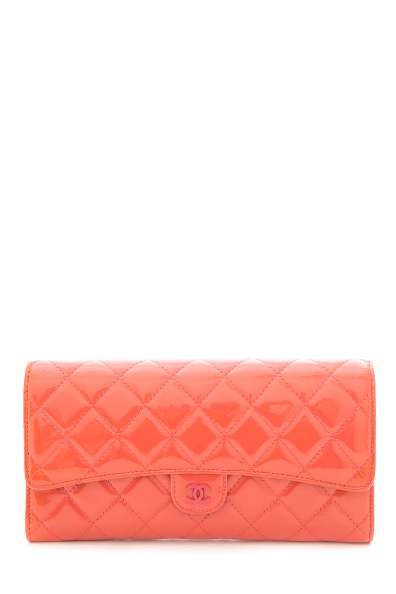 Chanel Coral Patent Leather Quitled Wallet/ Clutch