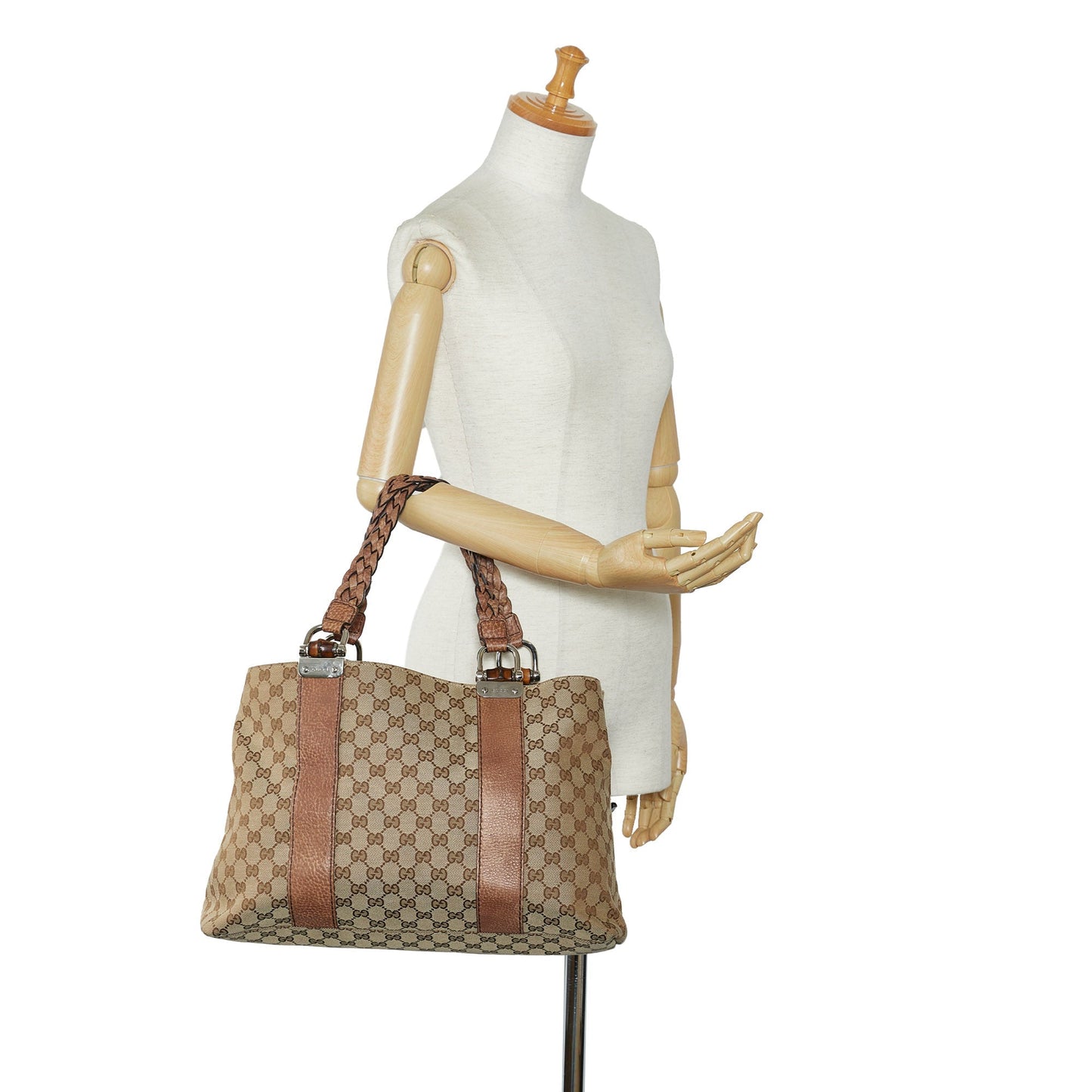 GUCCI Medium GG Canvas Bamboo Bar Tote Tote Bag