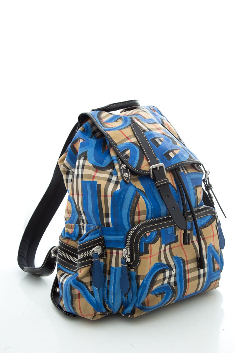 BBR Blue Graffiti Checked Backpack