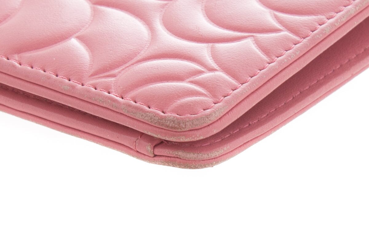 Chanel Pink Leather Camellia Embossed Long Wallet