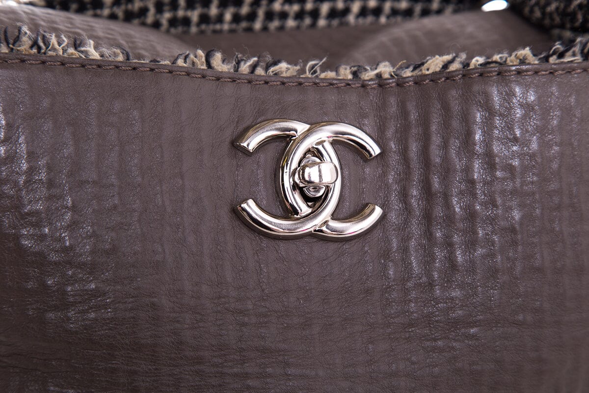 Chanel Slate Gray '09 Tweedy XL Lambskin & Tweed Tote Handbag