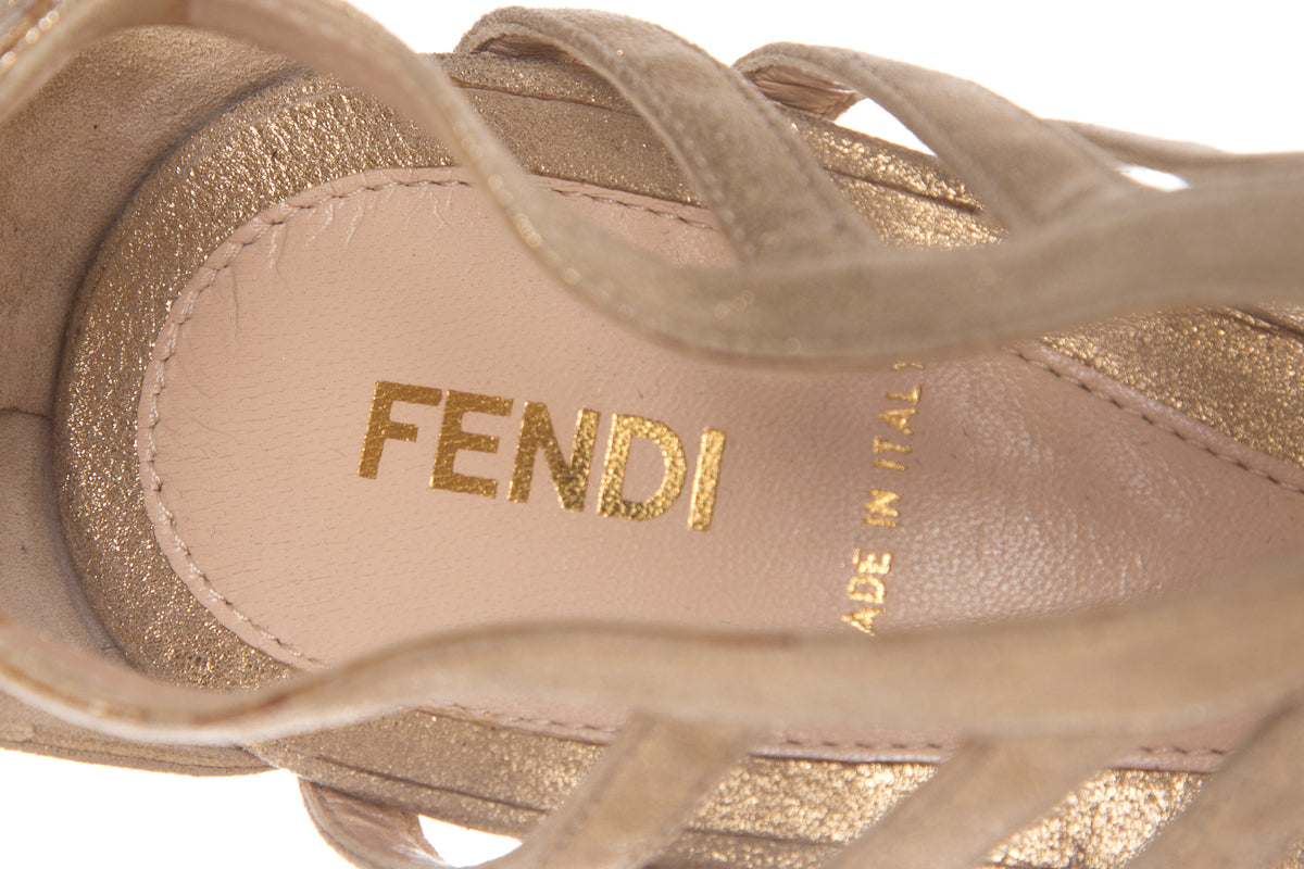 Fendi Gold Caged Peep Toe Heels SZ 40.5