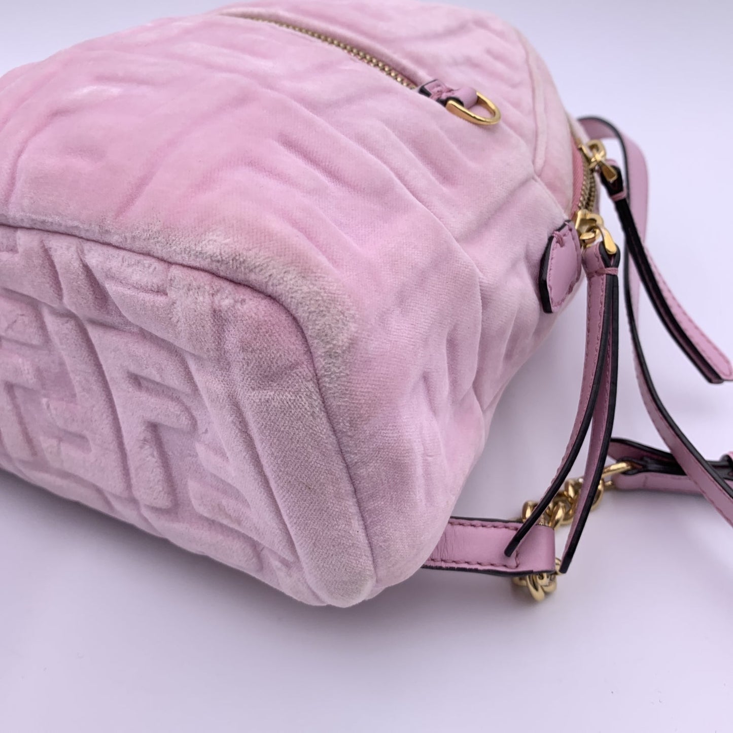 FENDI Baby Pink Velvet Ff Embossed Mini Backpack Shoulder Bag