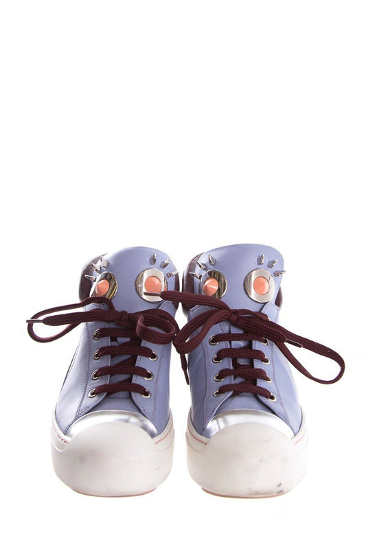 Fendi White, Burgundy & Multi-Color Embellished High-Top Sneakers SZ 37.5