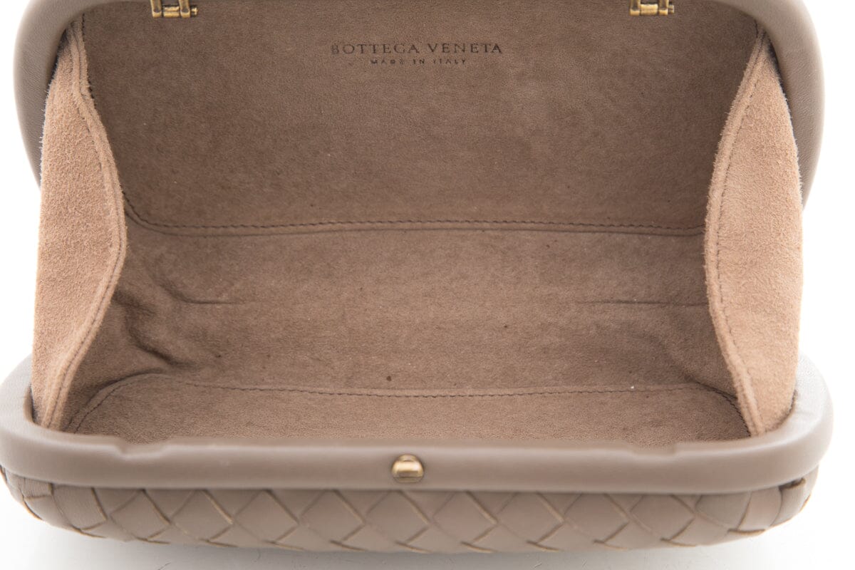 Bottega Veneta Brown Woven Leather Knot Clutch