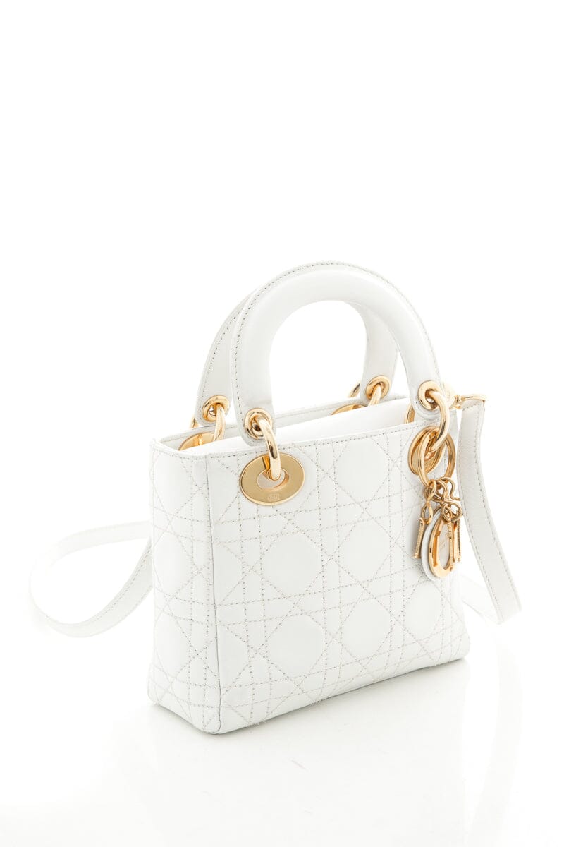 Lady Dior Small White Quilted Lambskin & Gold Hardware Tote