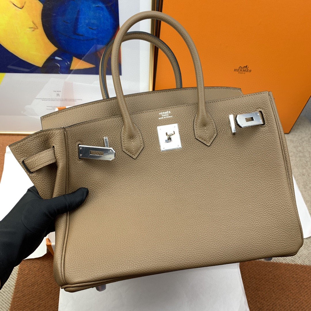 HM Birkin 30 Togo Etoupe Bag Silver Hardware For Women, Womenâ€™s Handbags 11.8in/30cm
