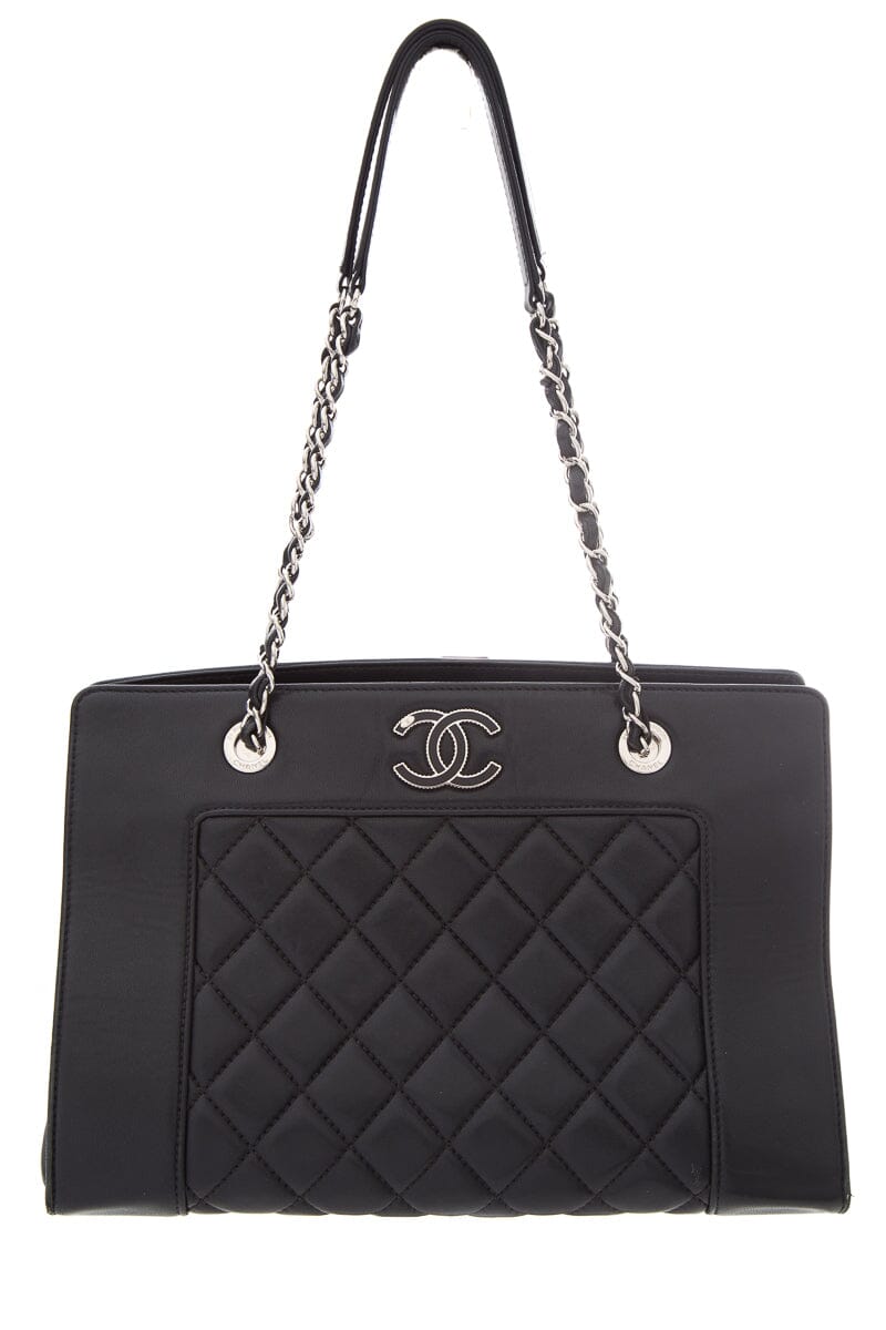 Chanel Black Diamond Quilted Shopping Tote