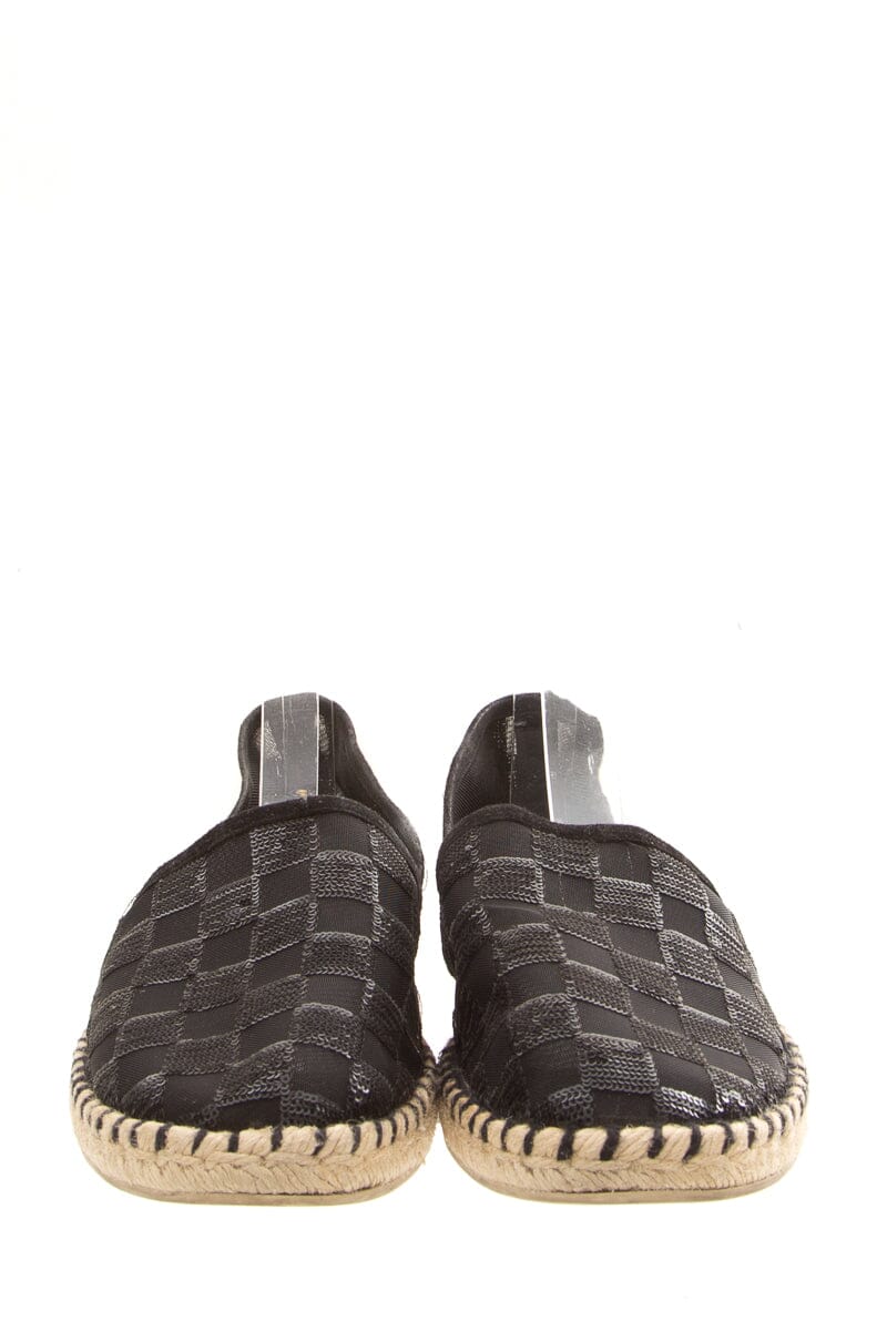 Louis Vuitton Black Glitter Checkerboard Espadrille SZ 38